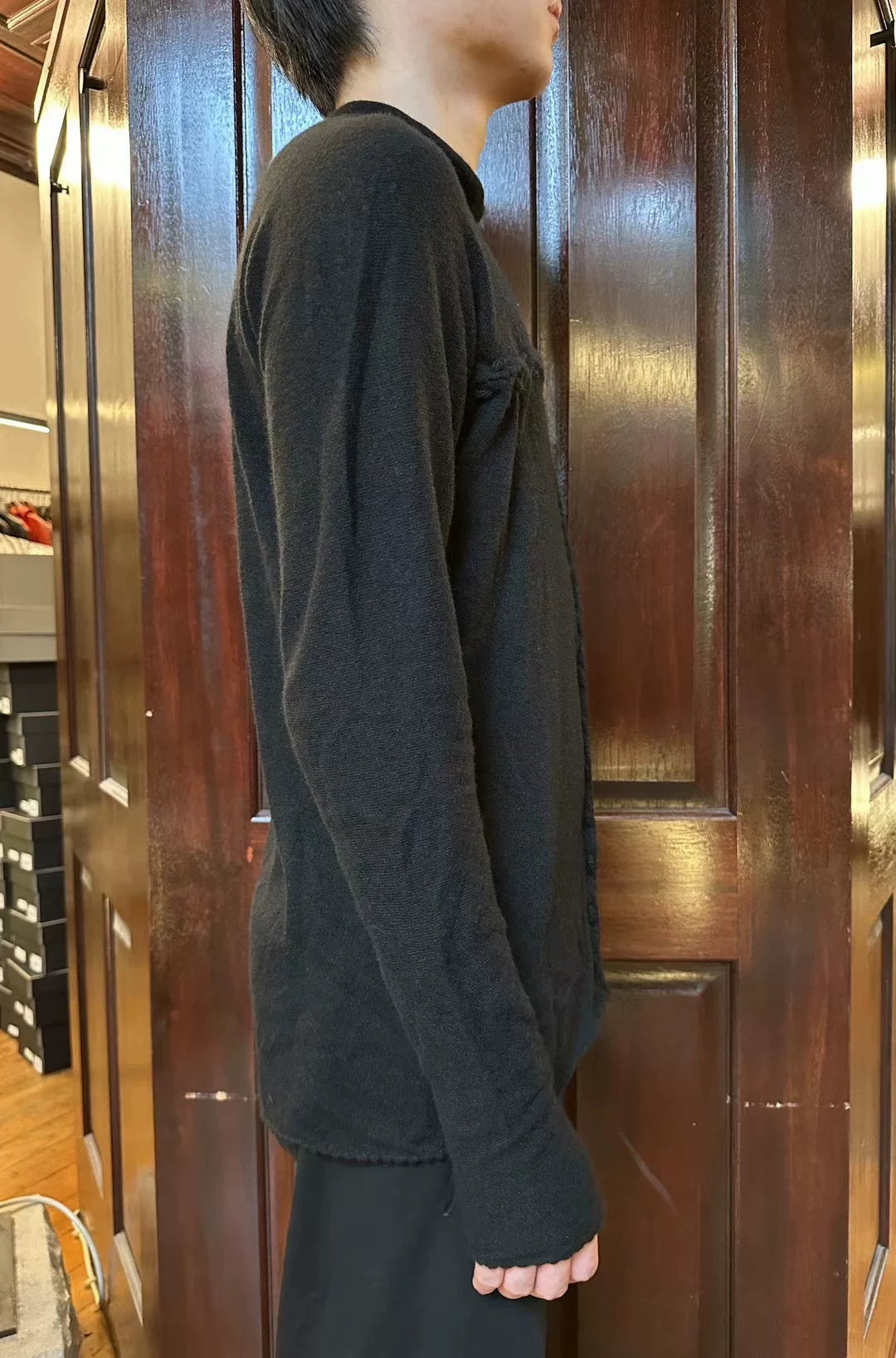 M.A+ FW24 Black Hand-Stitched Cross-Cut Cashmere Sweater