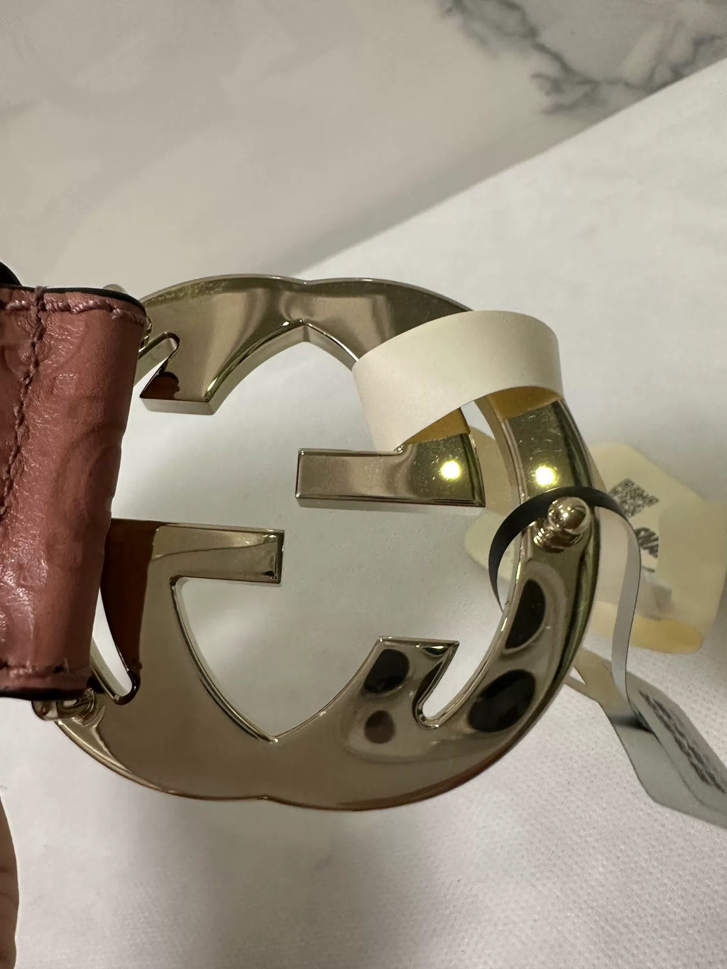 Gucci Pink Double G Embossed Leather Belt