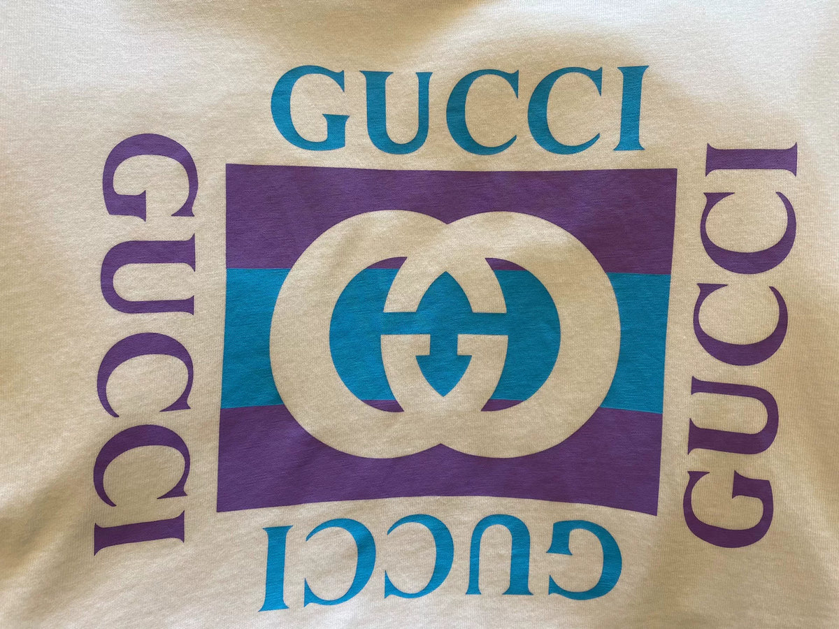 Gucci Purple Blue Logo Short Sleeve T-Shirt