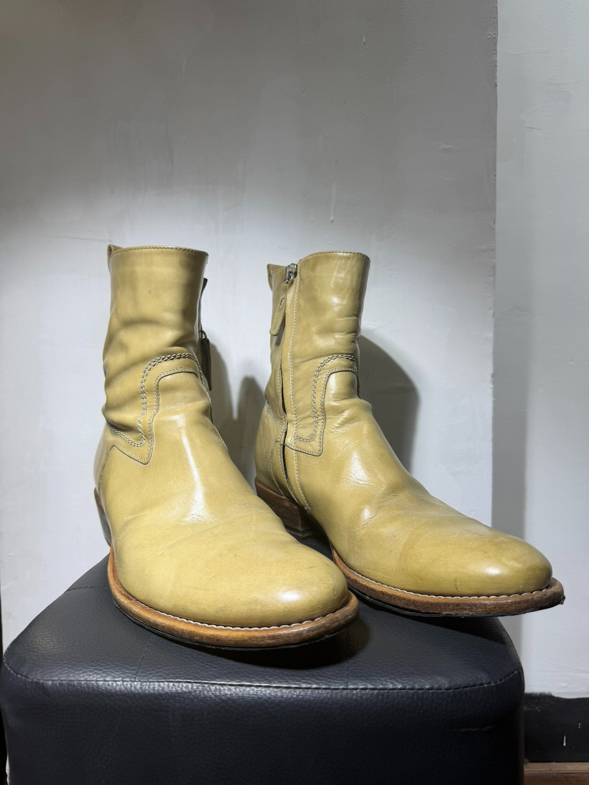 DIOR HOMME 06 CUBAN HEEL ZIP LEATHER BOOTS