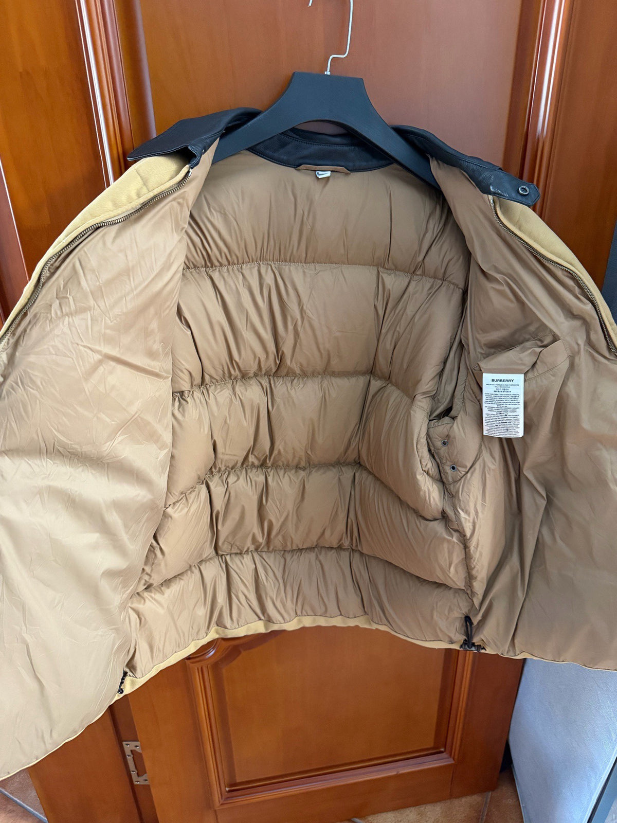 Burberry Wool Blend Leather-Collar Puffer Jacket