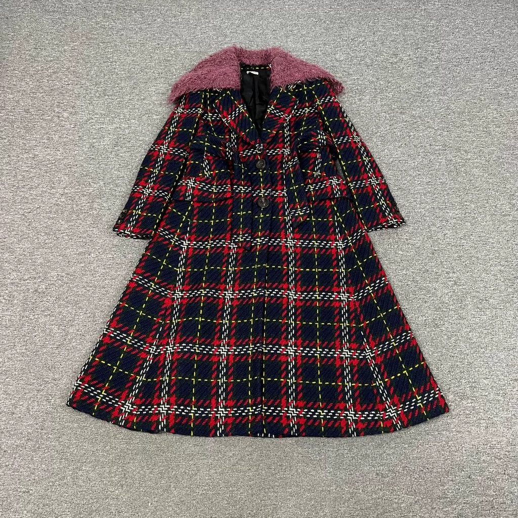 Miu Miu Fur Plaid Coat
