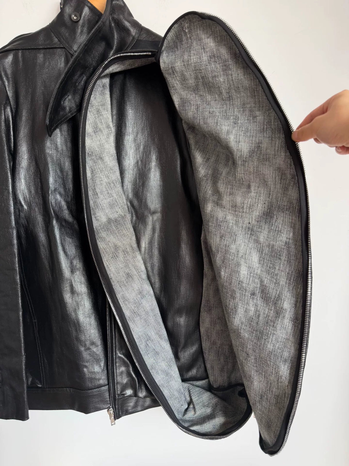 Rick Owens FW17 Black Coated Denim Zip-Up Jacket