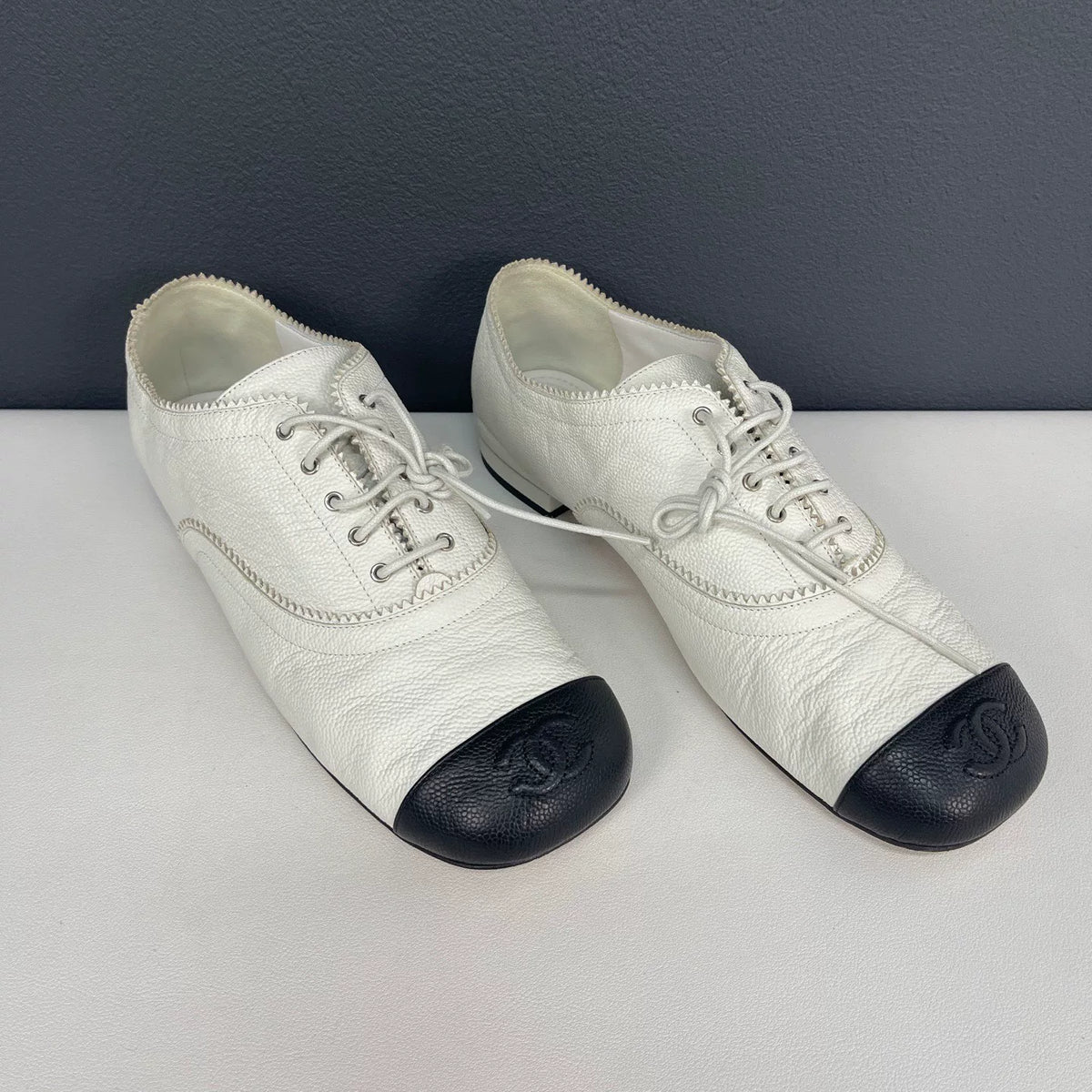 Chanel Black and White Leather Shoes