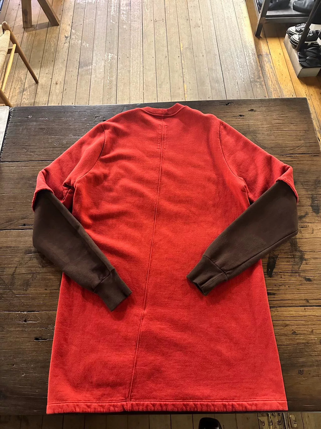 Rick Owens FW19 Red Gym Print Layered Cotton Sweater