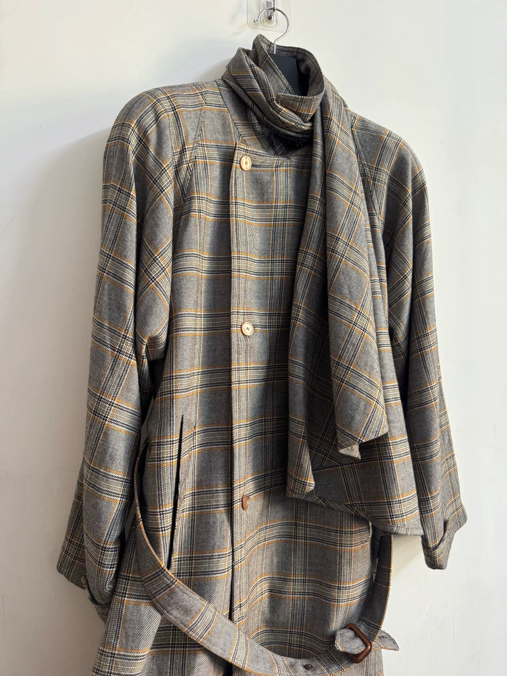 Gucci SS19 Runway Plaid Padded Shoulder Wool Coat