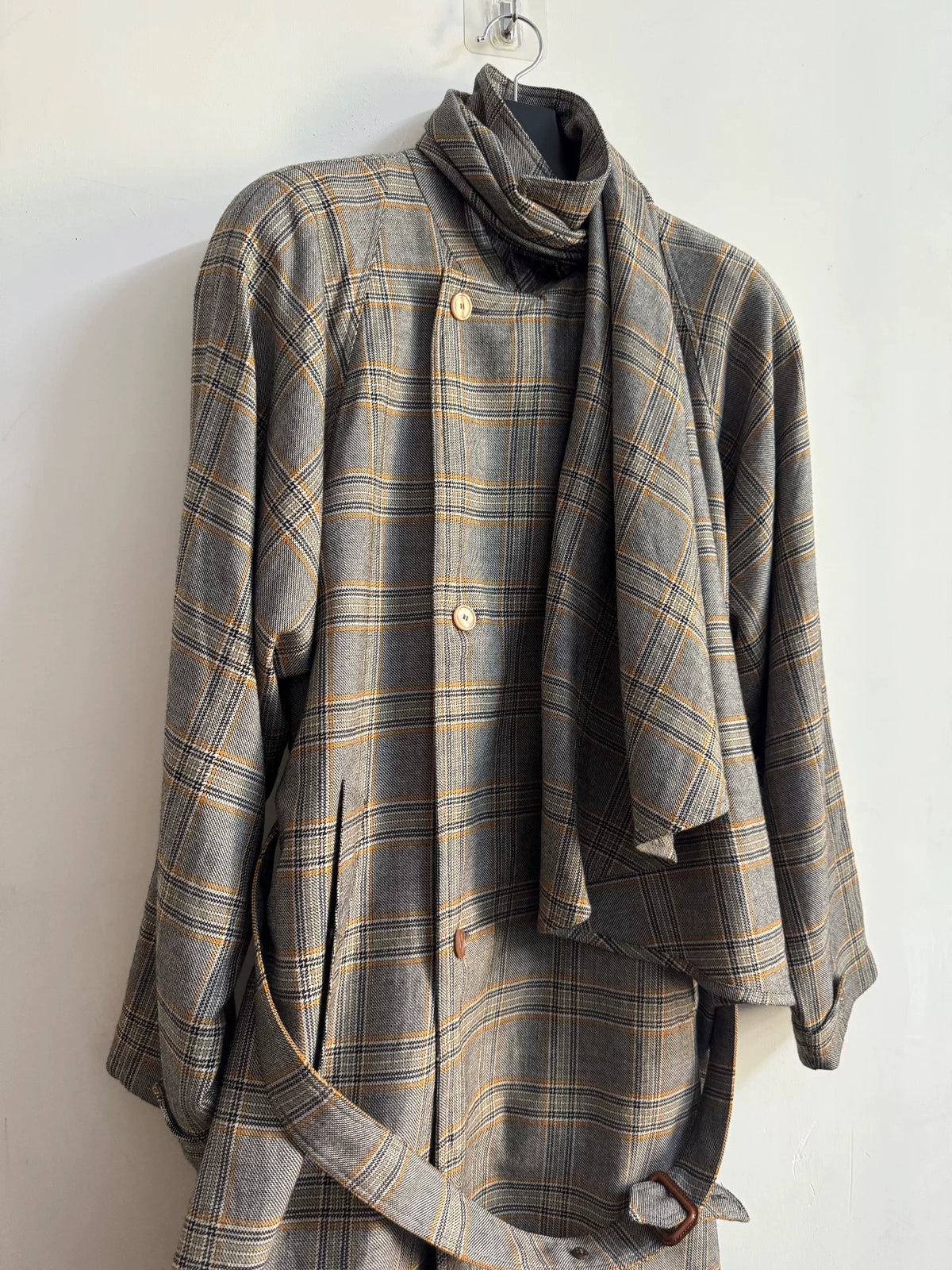 Gucci SS19 Runway Plaid Padded Shoulder Wool Coat