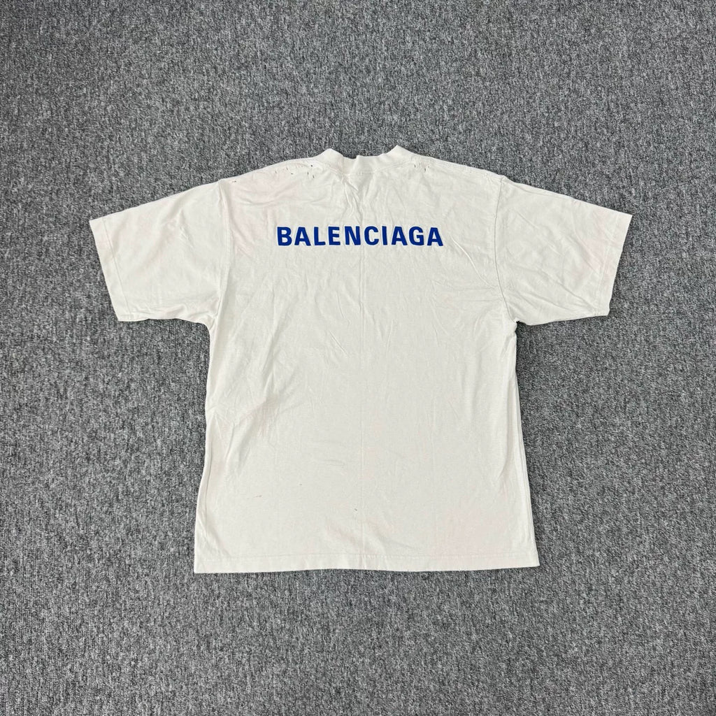 Balenciaga FW25 distressed embroidered logo short-sleeve T-shirt