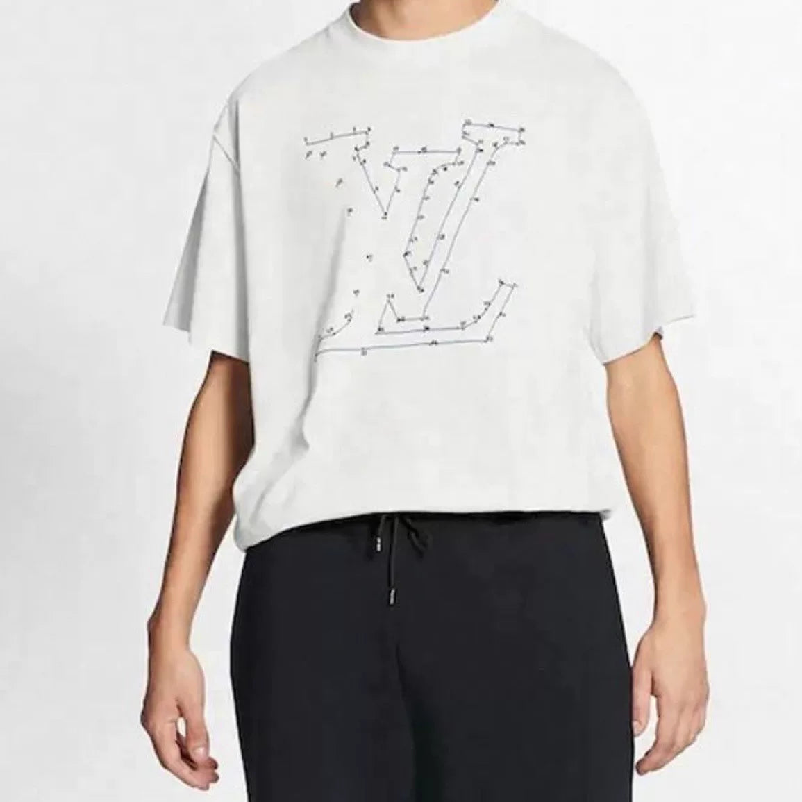 Louis Vuitton White Lian Kan Embroidered Ribbed Collar Combed Cotton Short Sleeve Top