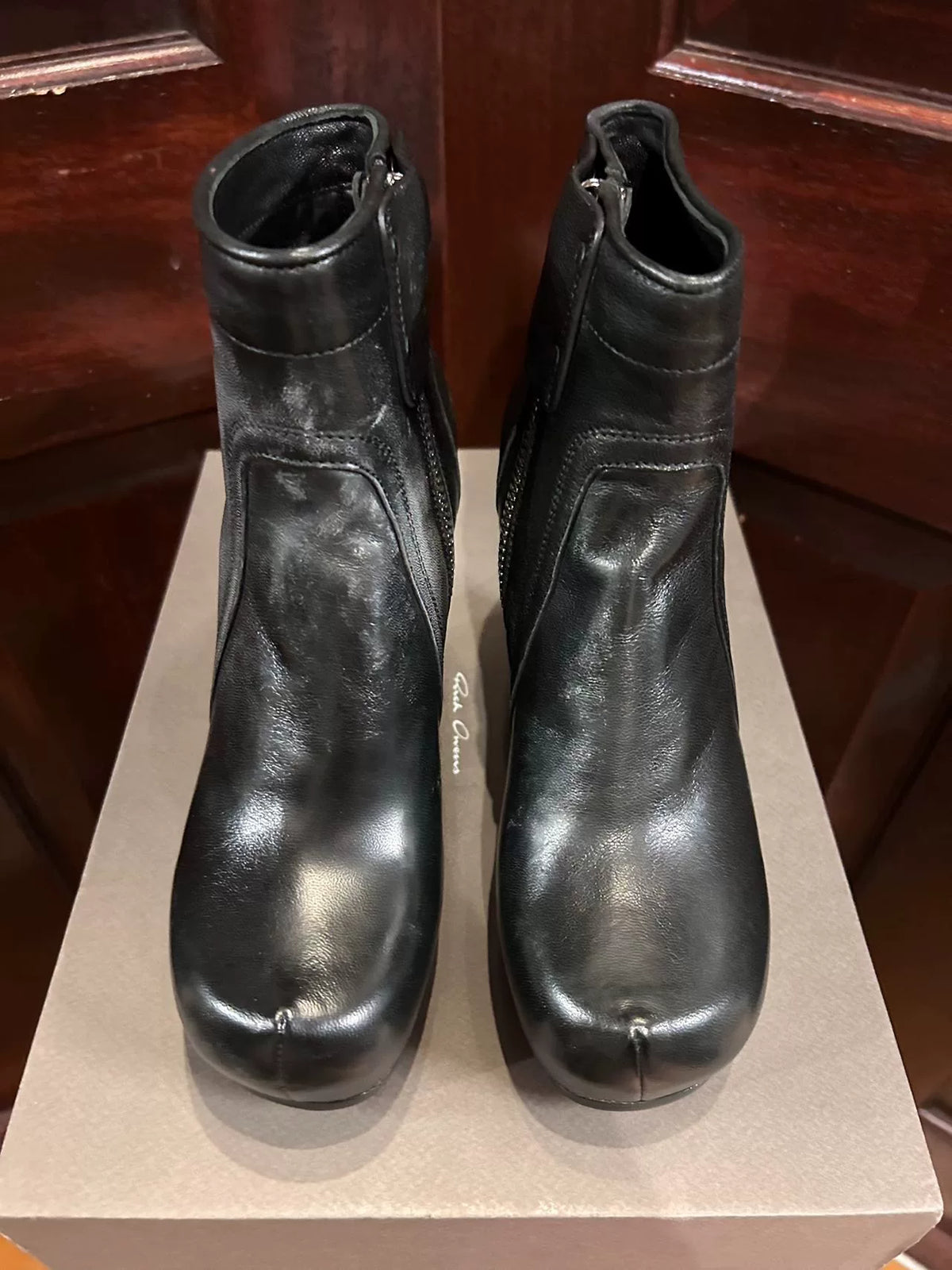 Rick Owens SS16 Black Classic Wedge Lambskin Boots