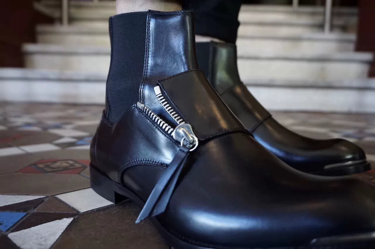 Alexander McQueen FW17 Black Zip Chelsea Lambskin Boots