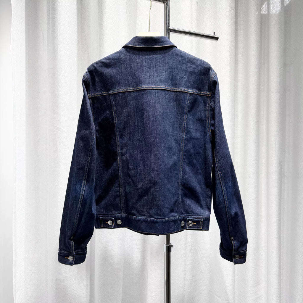 Dior Denim Lapel Monogram All-Over Print Metallic Button-Front Navy Jacket