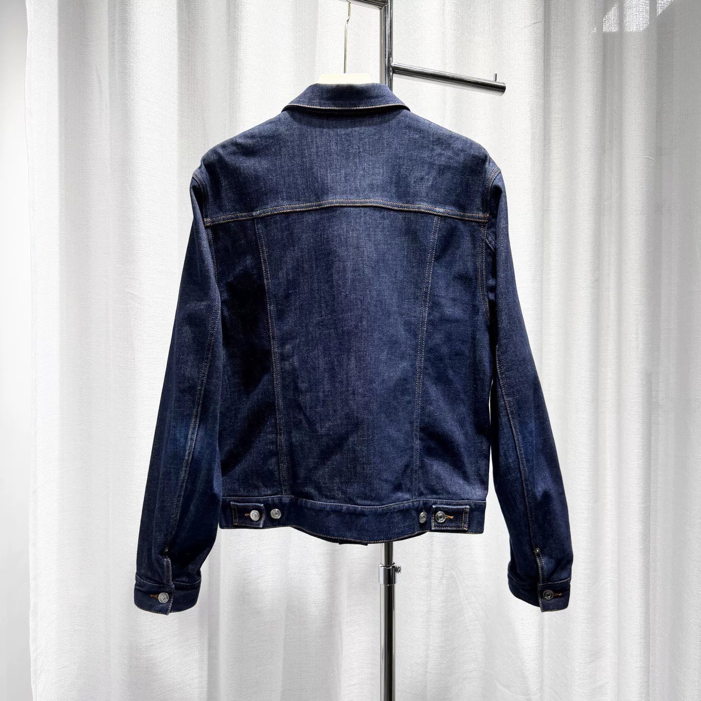 Dior Denim Lapel Monogram All-Over Print Metallic Button-Front Navy Jacket