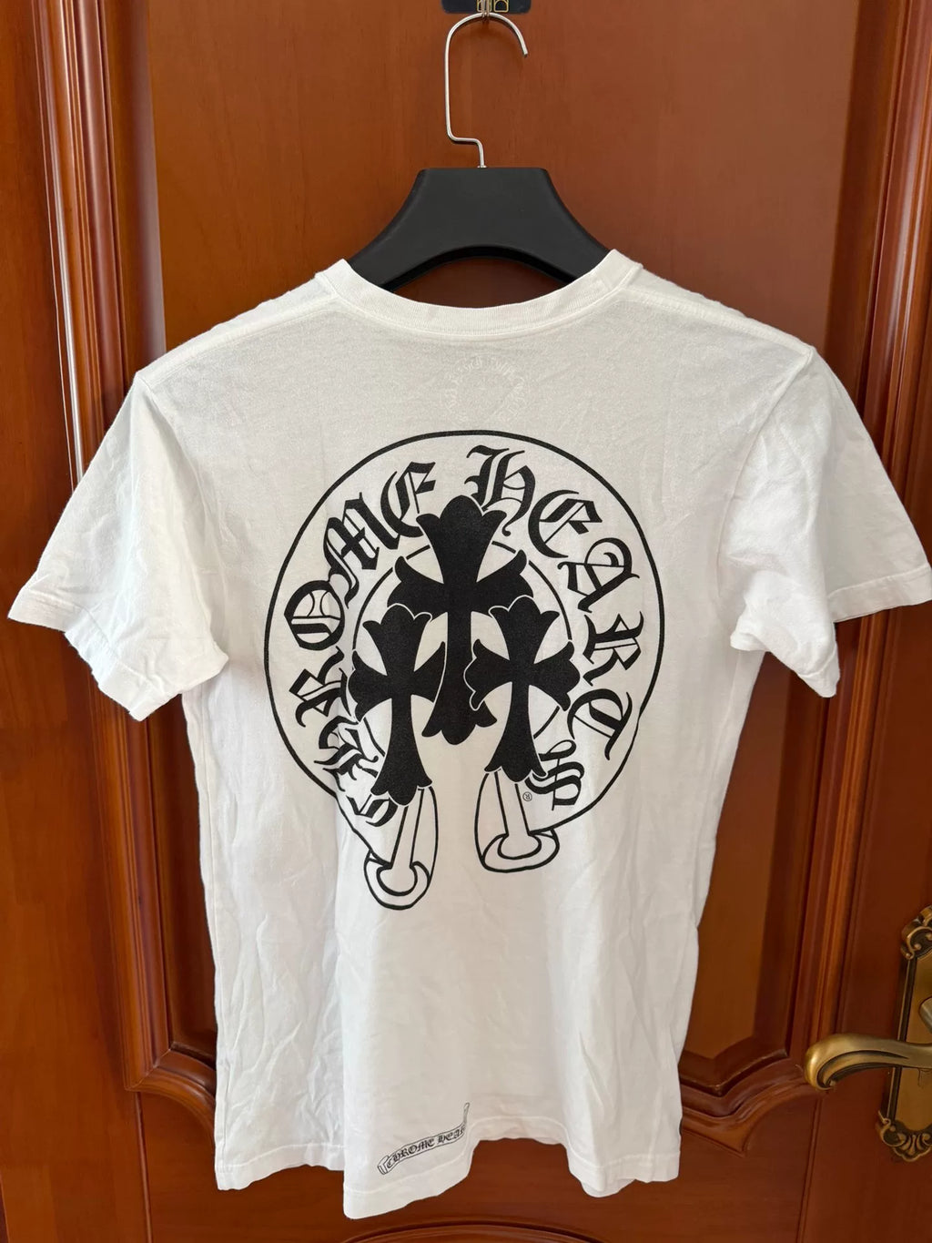 Chrome Hearts White Horseshoe Cross Print Short Sleeve Top