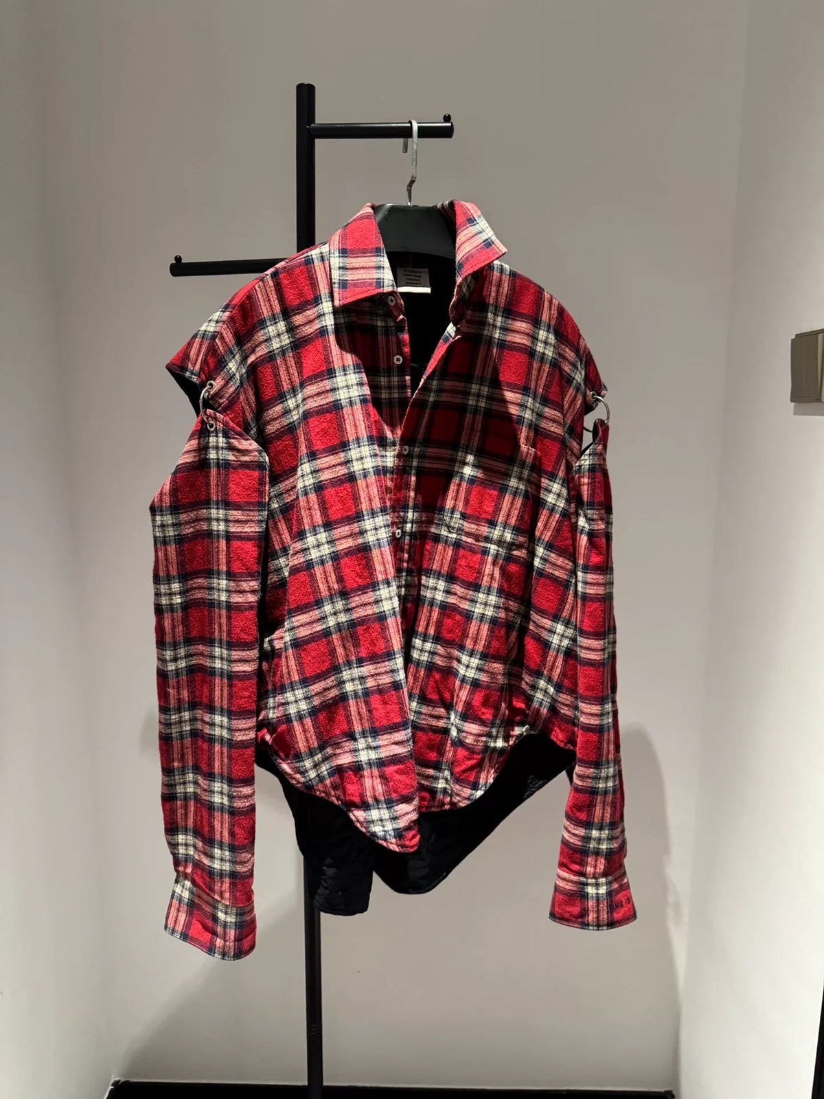 Vetements Red Iron Ring Shoulder Plaid Oversize Jacket