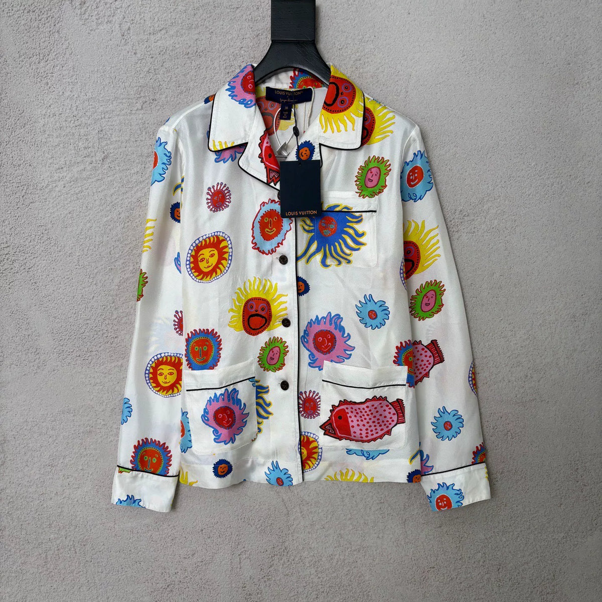 Louis Vuitton LV Yayoi Kusama collaboration white mulberry silk cartoon pattern casual long-sleeve shirt