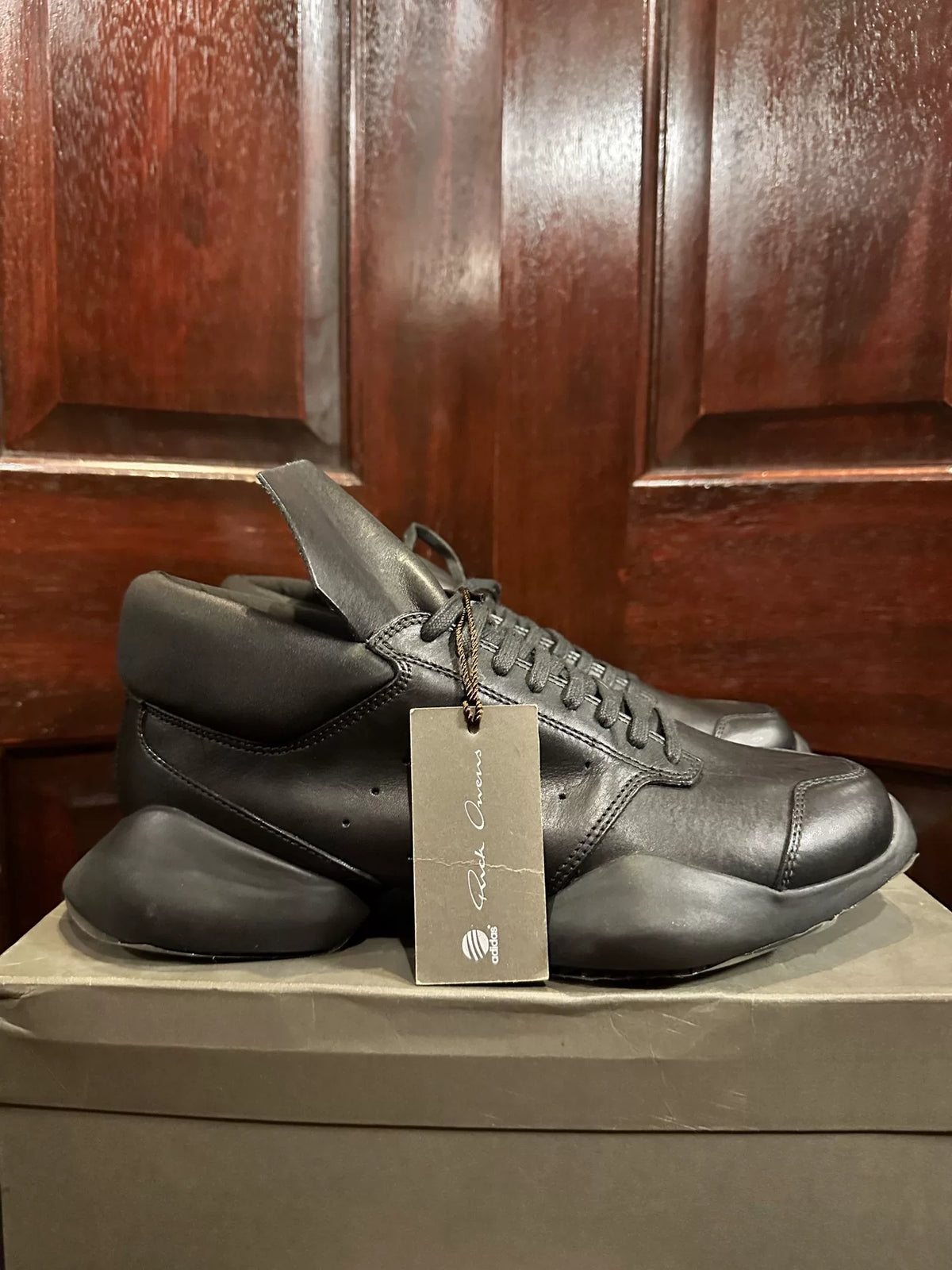 Rick Owens SS16 x Adidas Black Leather Runner Low Cut Sneakers