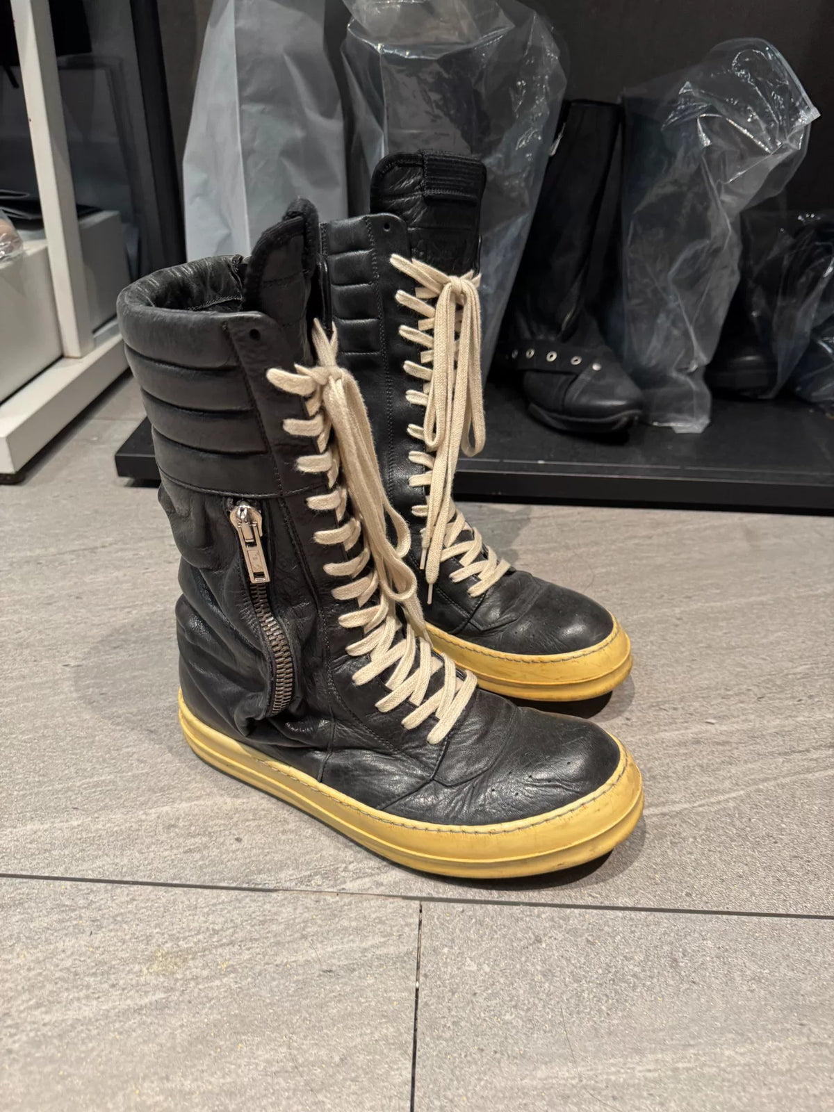 Rick Owens Cargo Basket Leather Boots