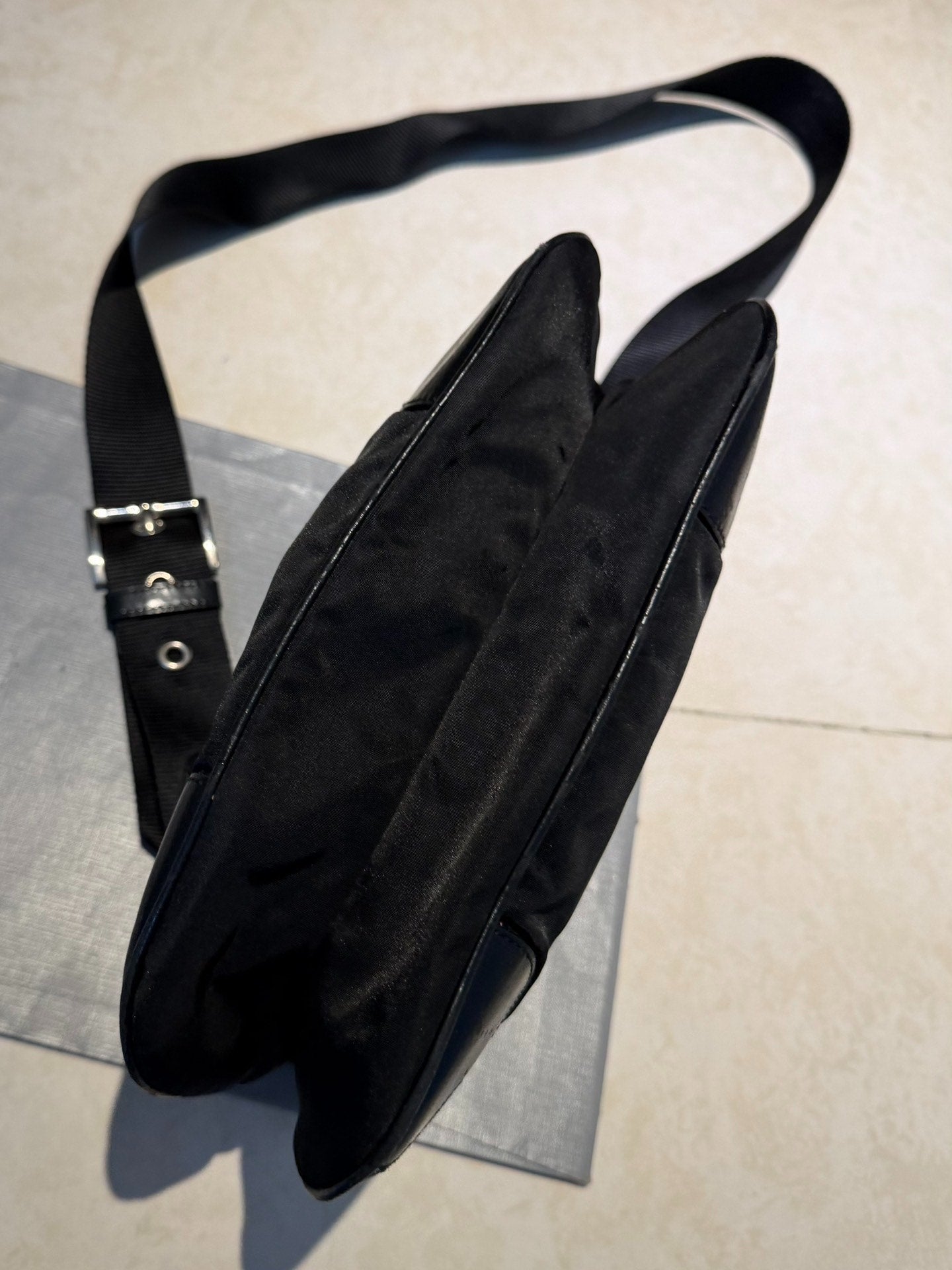 Prada Nylon Pieced Leather Crossbody Black Bag