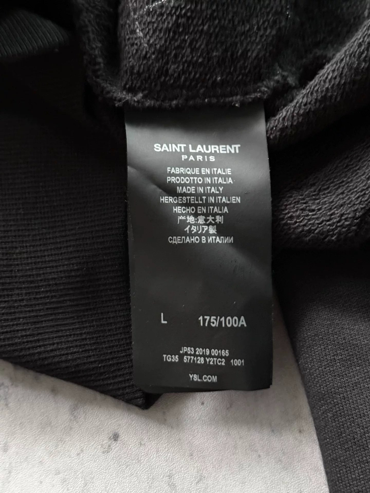 Saint Laurent Paris 19AW Black Geometric Star Glitter Embroidery Fringe Drawstring Hoodie by Anthony Vaccarello
