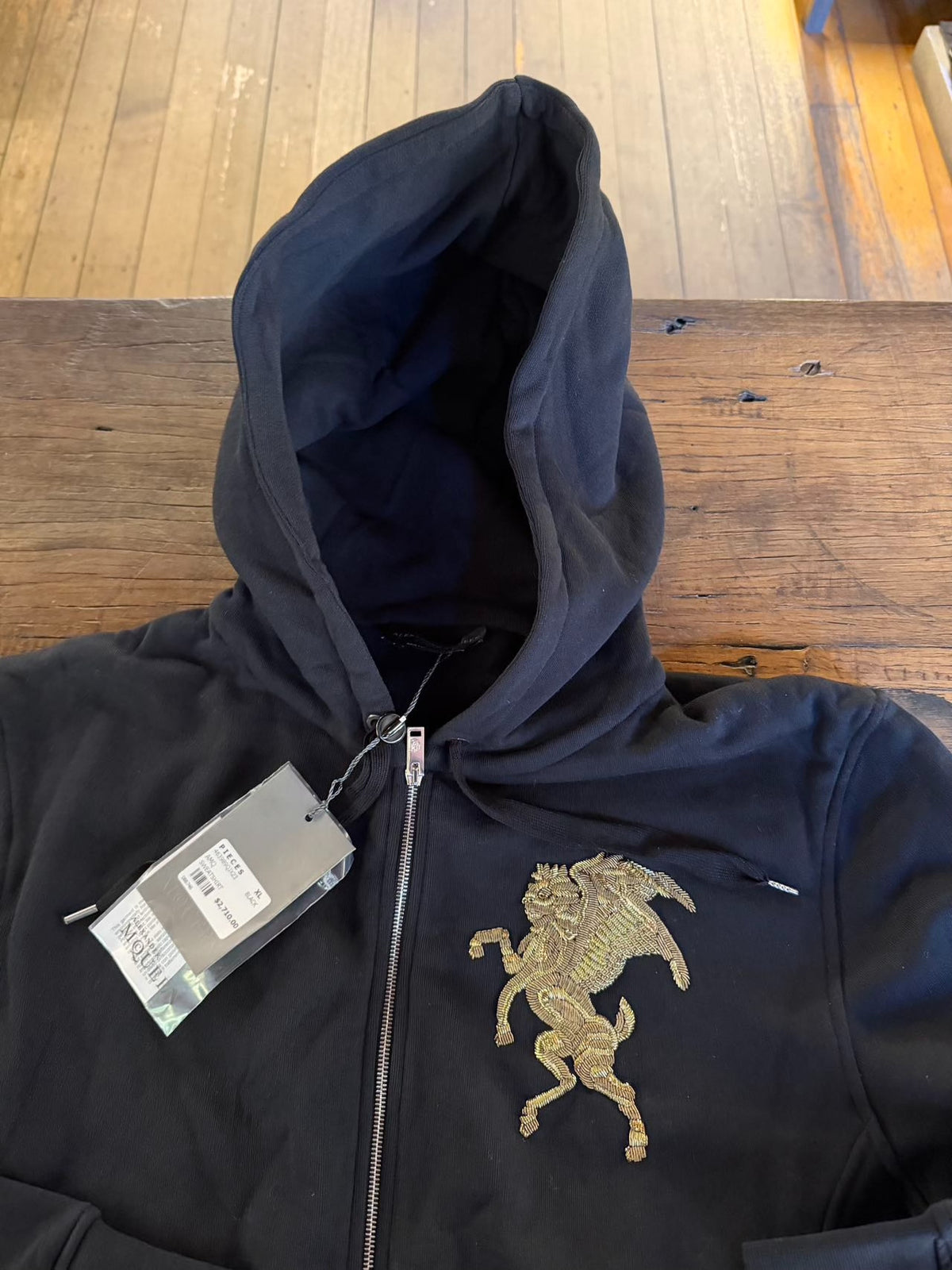 Alexander McQueen FW17 Black Flying Lion Embroidered Zip-Up Hooded Cotton Sweater