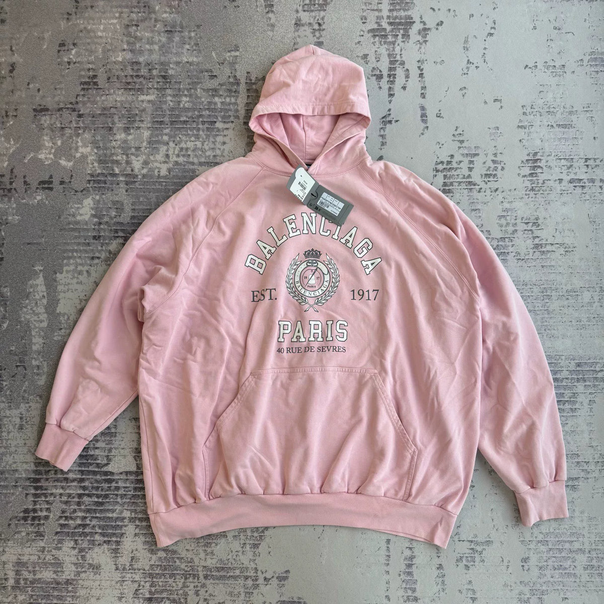 Balenciaga Pink Straw Badge Hooded Sweater