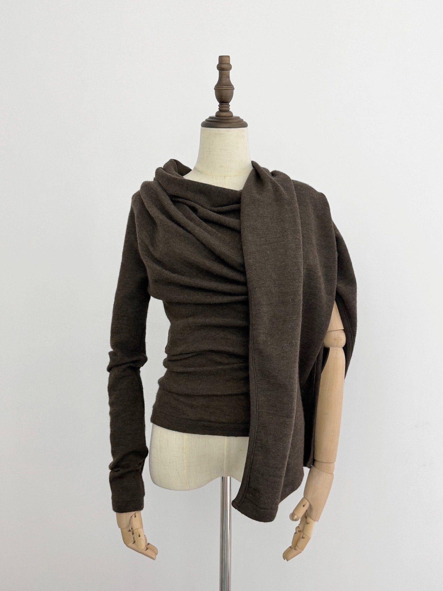 Yohji Yamamoto Y's Irregular Two-Way Wool Brown Top - Devines