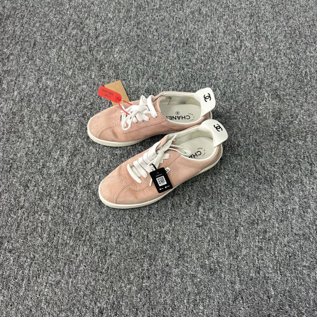 Chanel Double C pink suede casual shoes