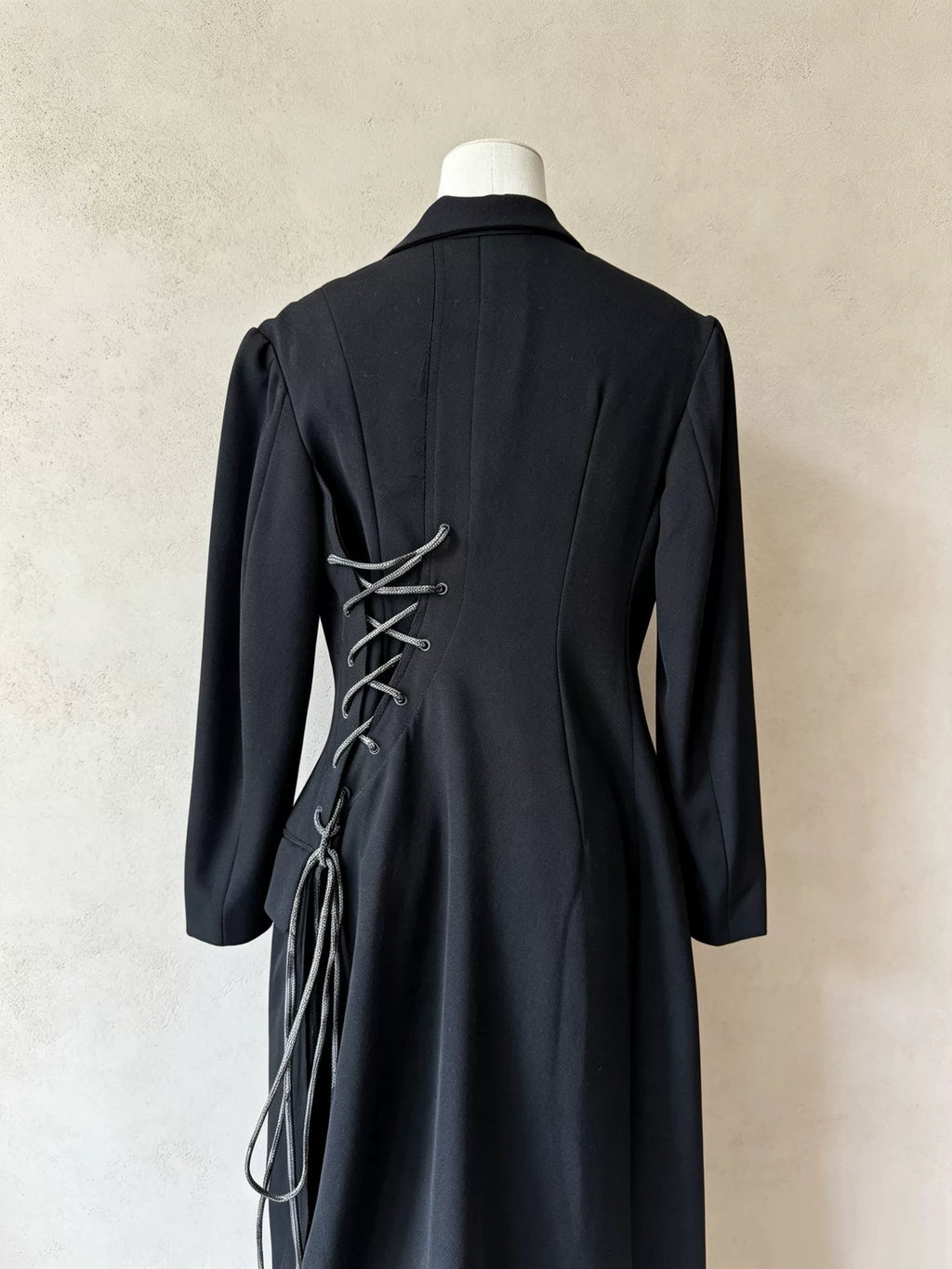 Yohji Yamamoto FW20 Black Corset Lace-Up Wool Coat