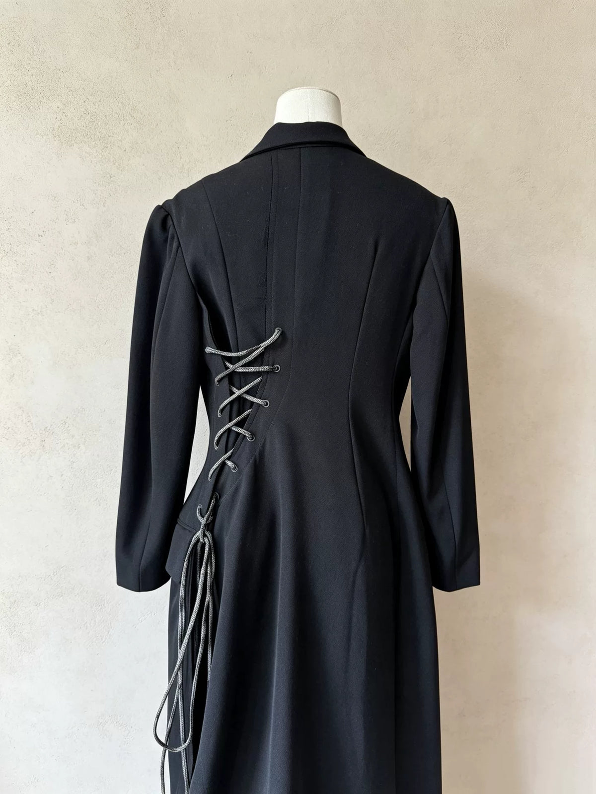 Yohji Yamamoto FW20 Black Corset Lace-Up Wool Coat