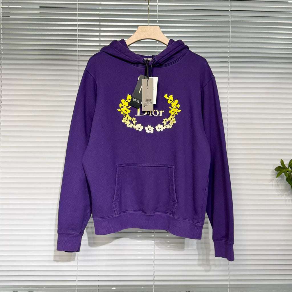 Dior Hooded Gradient Floral Embroidered Logo Cotton Purple Hoodie