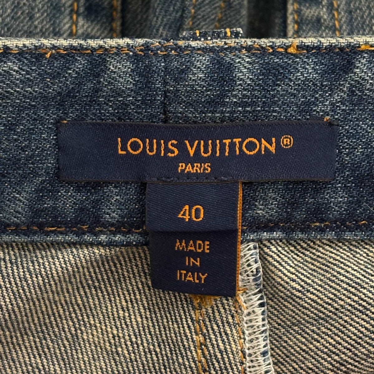 Louis Vuitton Blue Raw Edge Monogram Leather Patch Denim Shorts