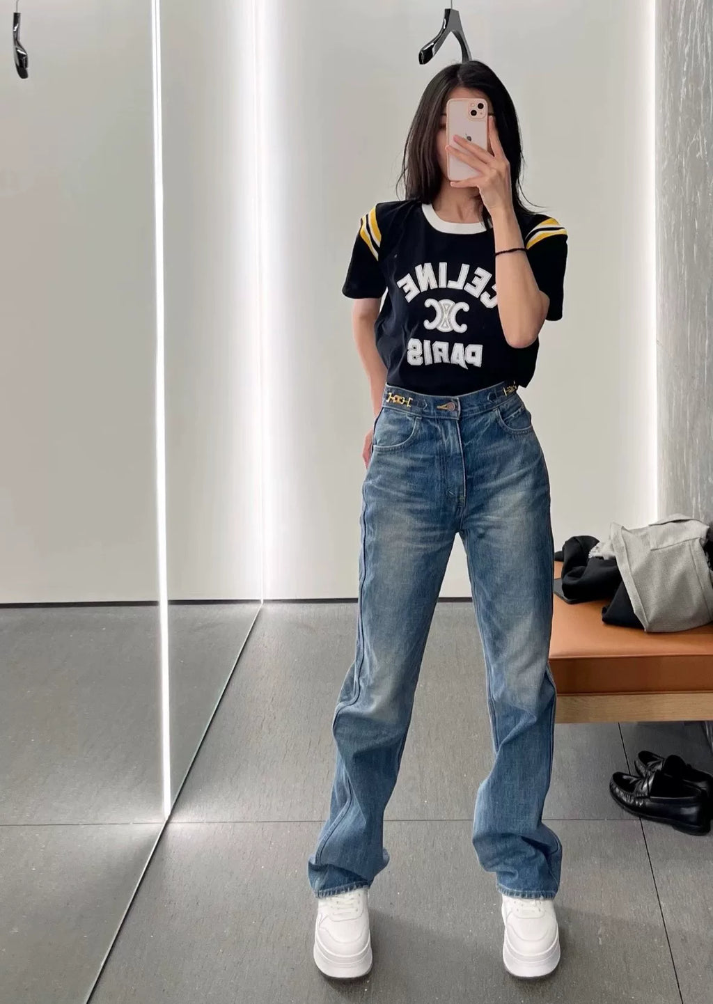 Celine Black Arc de Triomphe Logo Short Sleeve T-Shirt