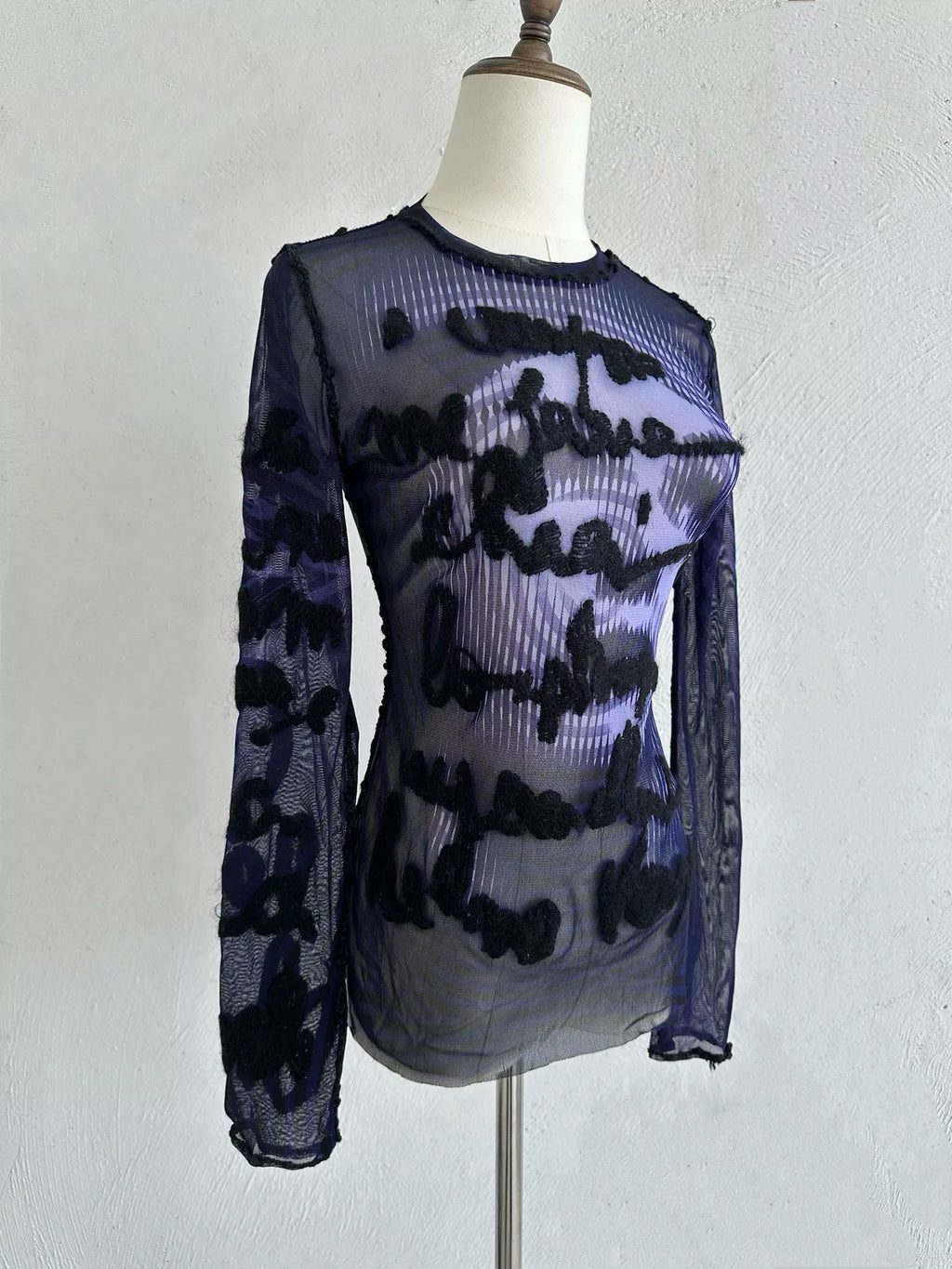 Jean Paul Gaultier vintage letter and figure stretch mesh top