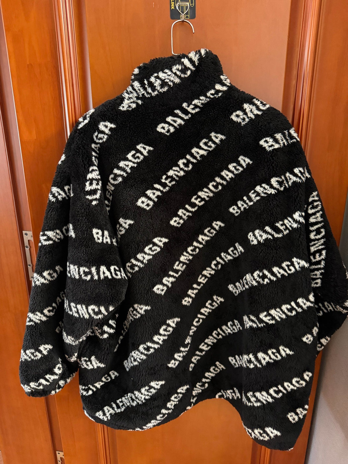 Balenciaga Black All-Over Logo Teddy Jacket