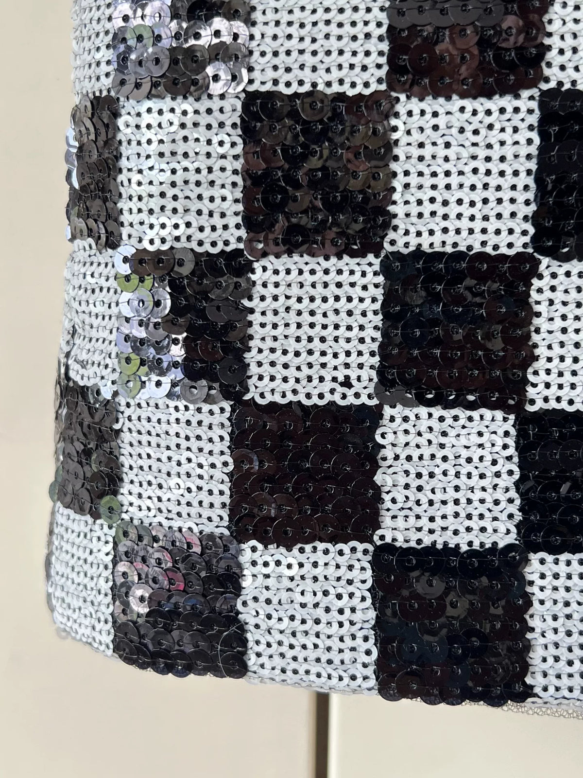 Chanel Checkerboard Sequined Black Plaid Skirt