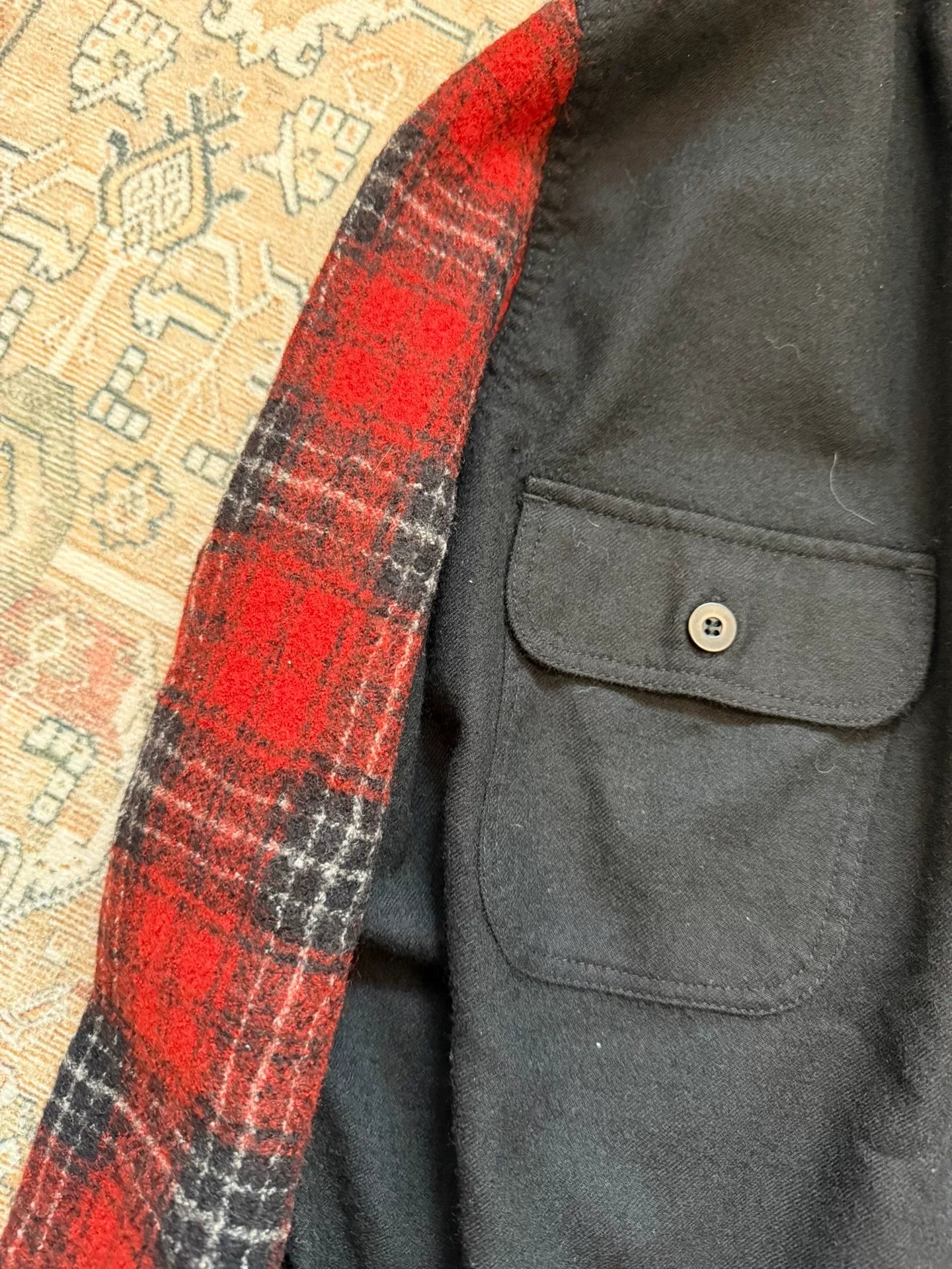 Comme des Garçons Homme wool reversible black and red color-block shirt