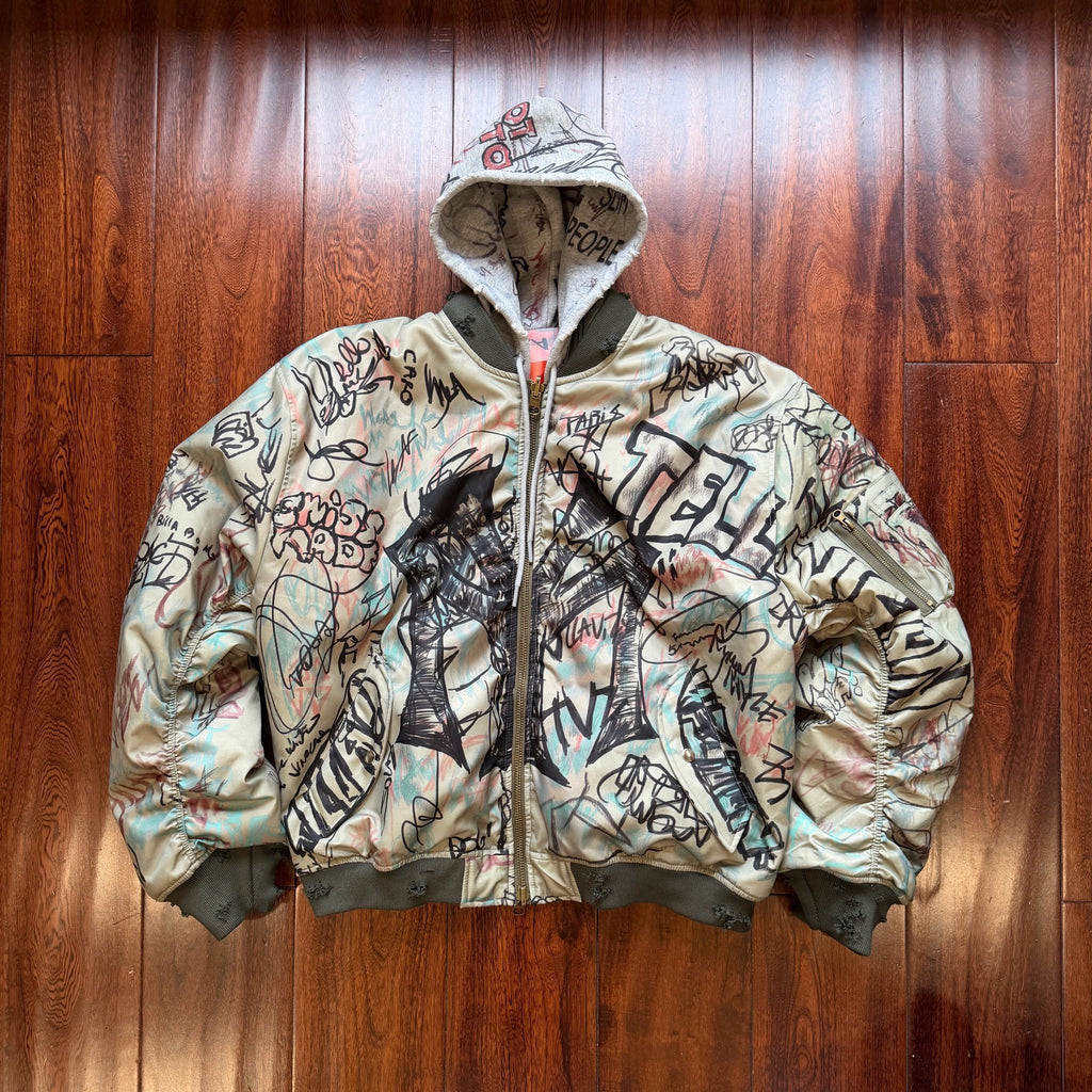 Mowalola 25FW Graffiti bomber removable hooded jacket