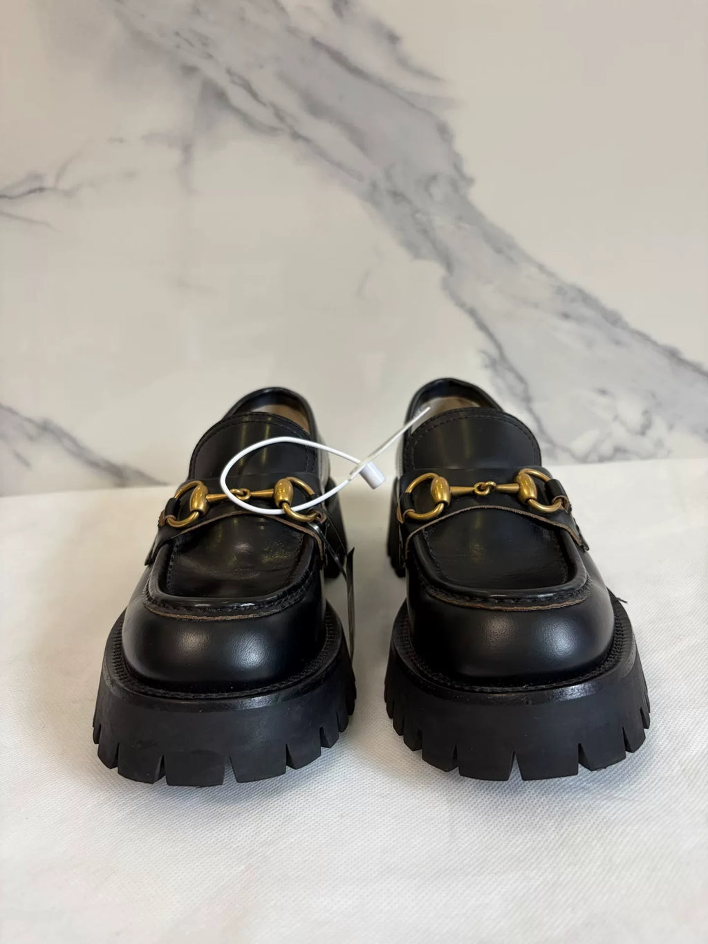 Gucci Black Bee Embroidered Platform Loafers