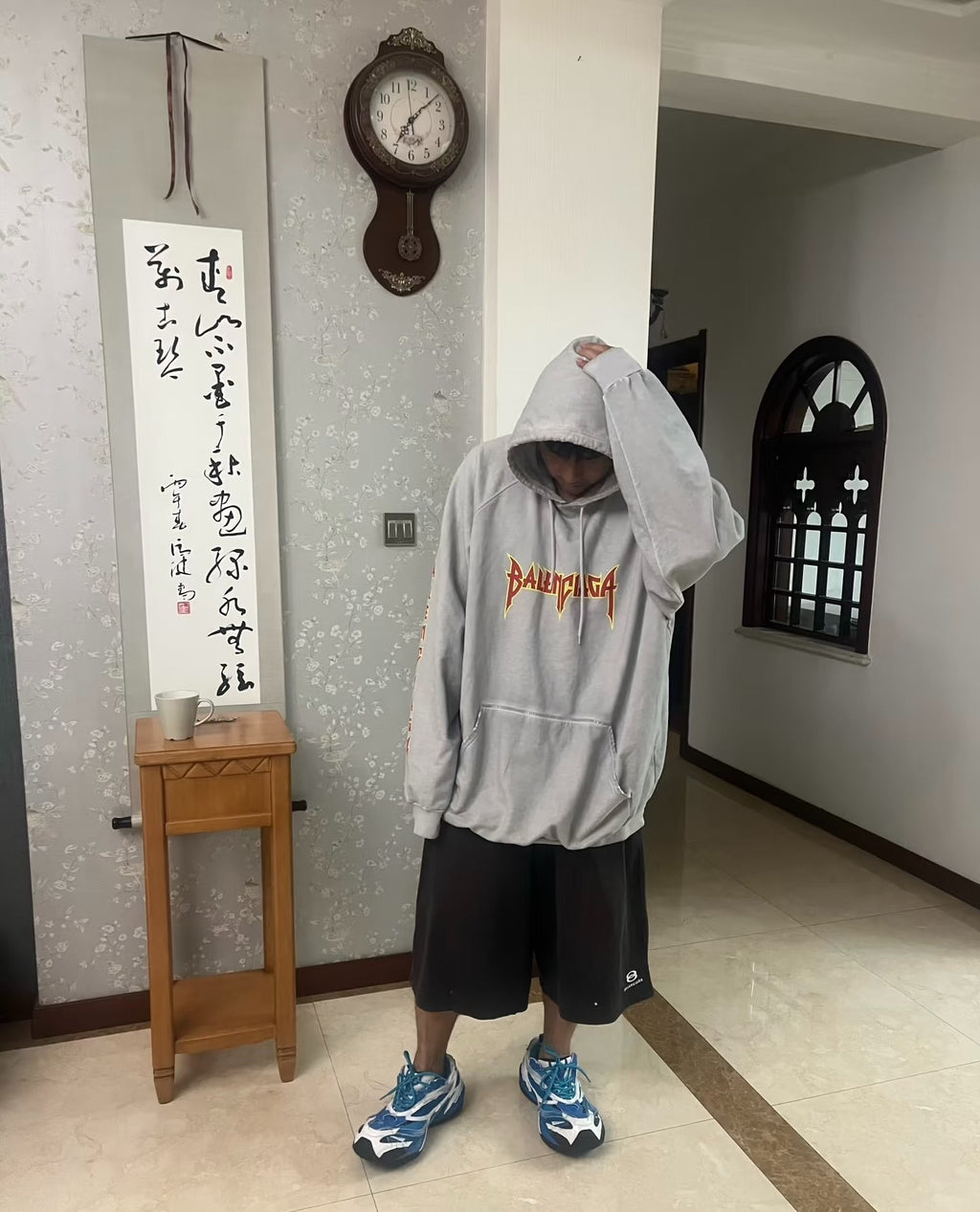 Balenciaga Paris Flame Band Gray Hoodie