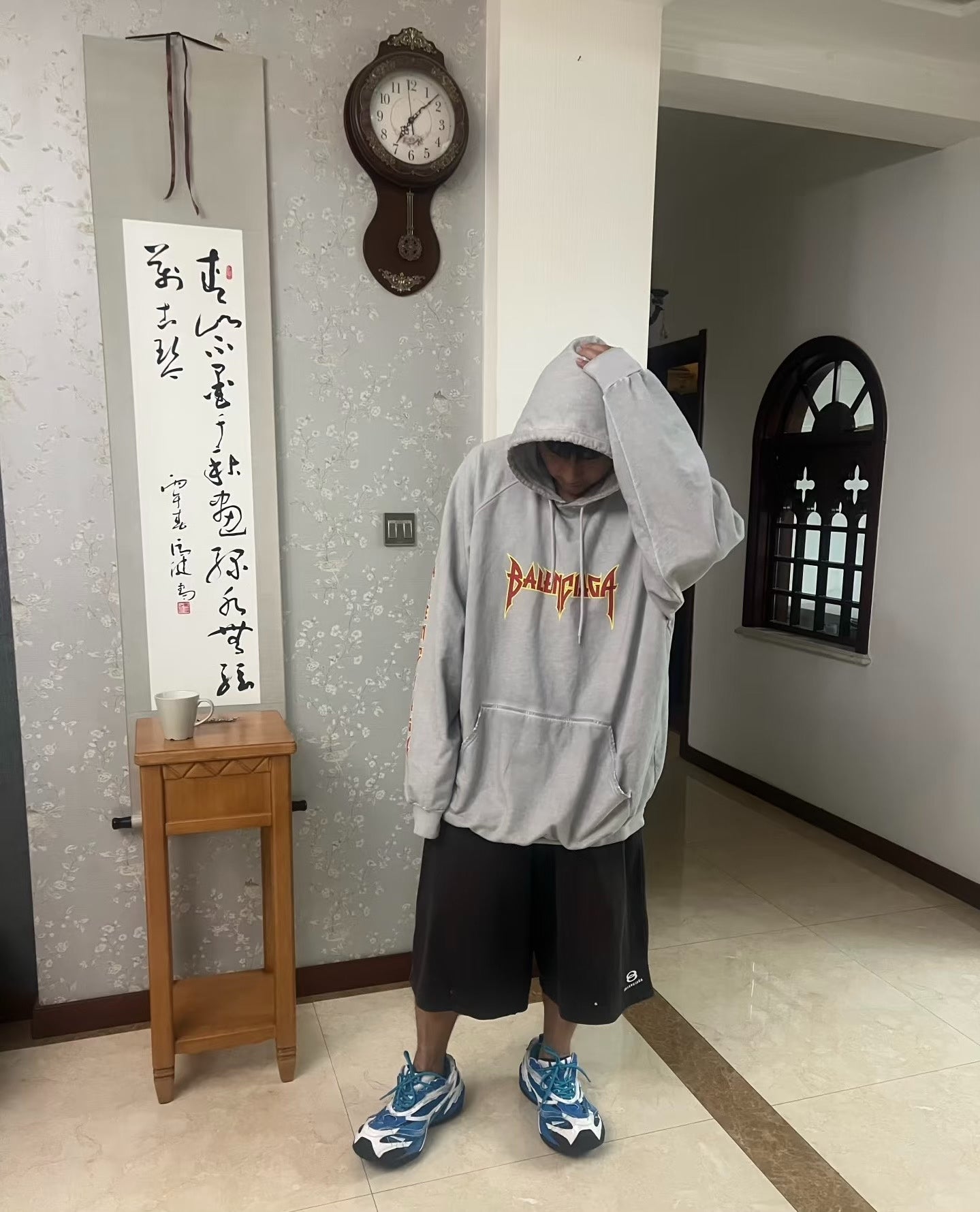 Balenciaga Paris Flame Band Gray Hoodie