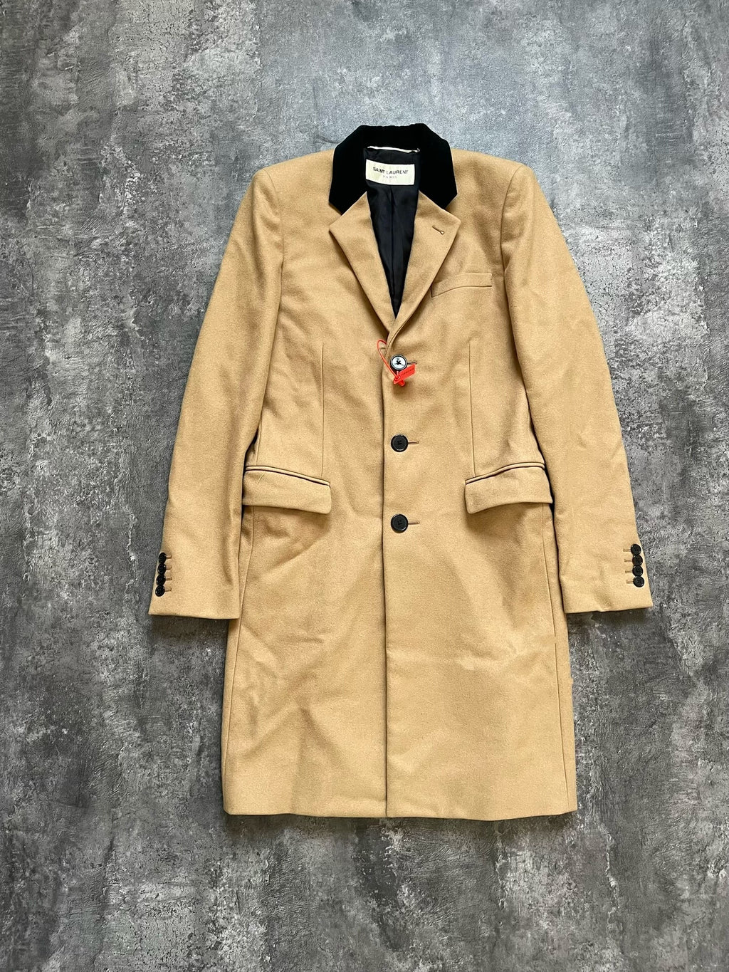 Saint Laurent Slp13 Velvet Collar Patchwork Coat