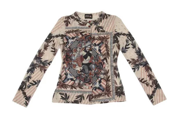 Jean Paul Gaultier Vintage Beige Portrait Print Cardigan