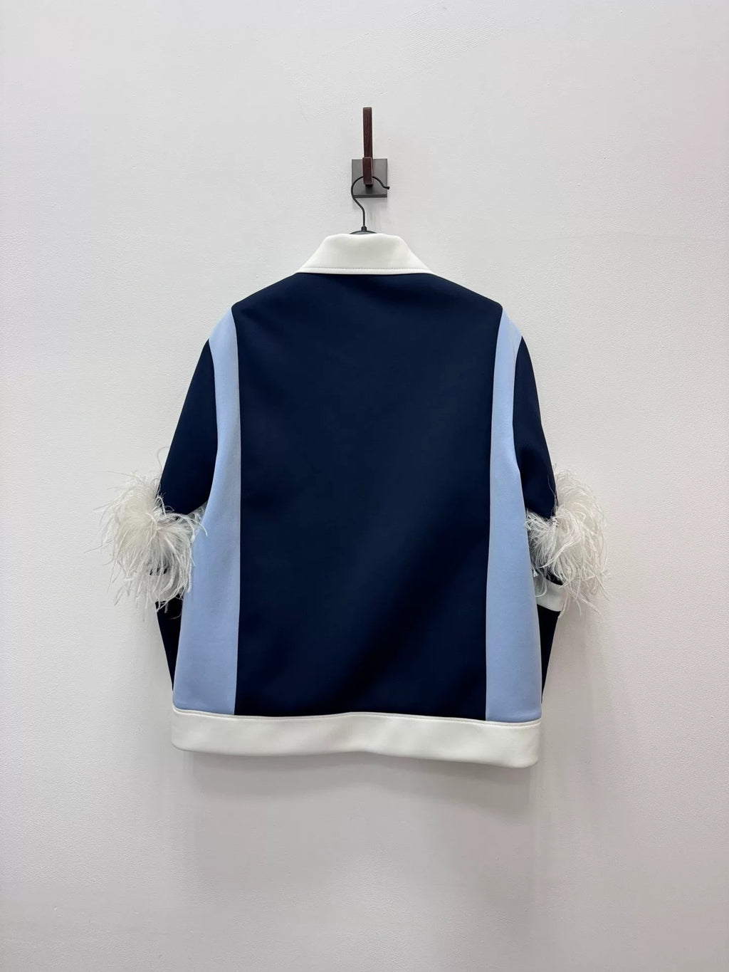 MiuMiu logo Blue White Feather Letter Patch Single-Breasted Jacket