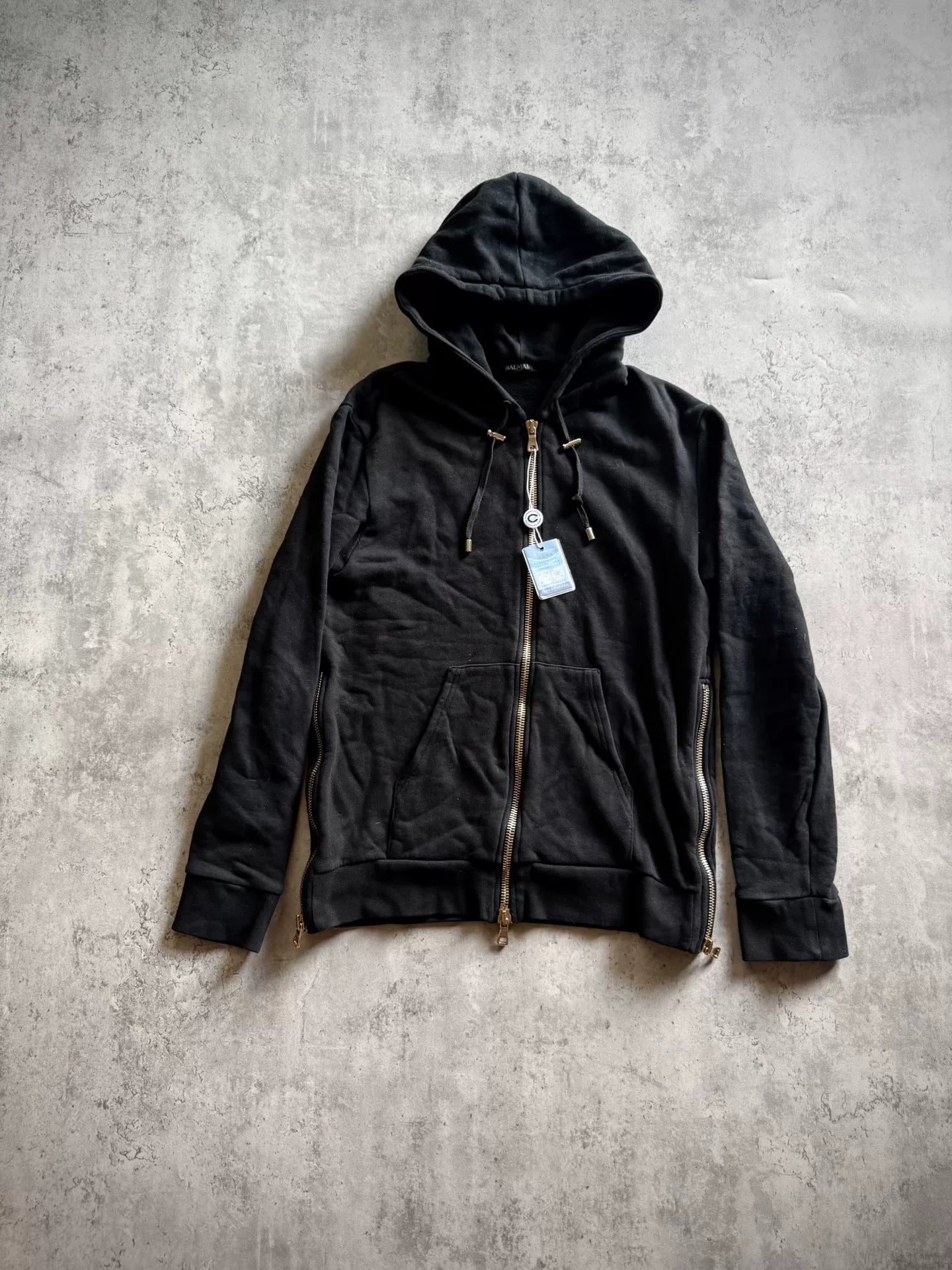 Balmain Black Zipper Check Tiger Head Snake Hooded Sweater