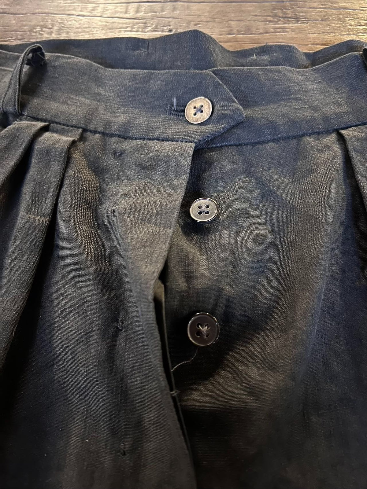 M.A+ SS16 Black Pleated Cotton Linen Trousers