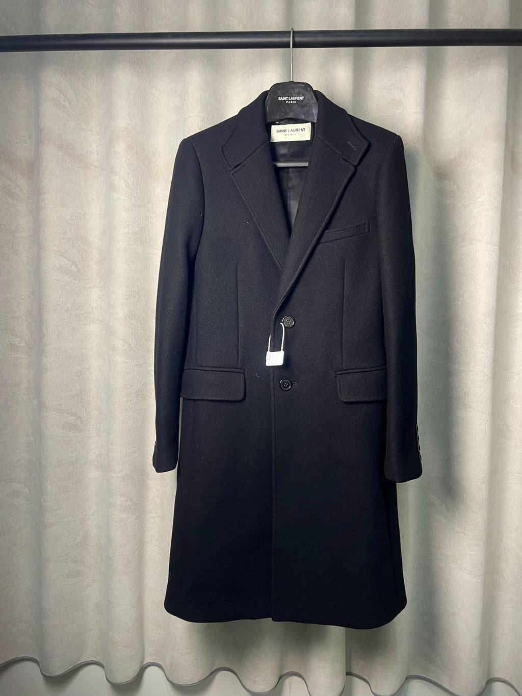 Saint Laurent FW16 Black Single-Breasted Wool Coat