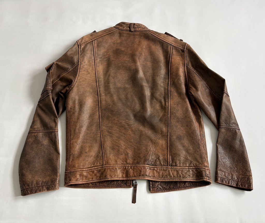 jean paul gaultier leather jacket high tige vintage distressed mottled motorcycle leather jacket