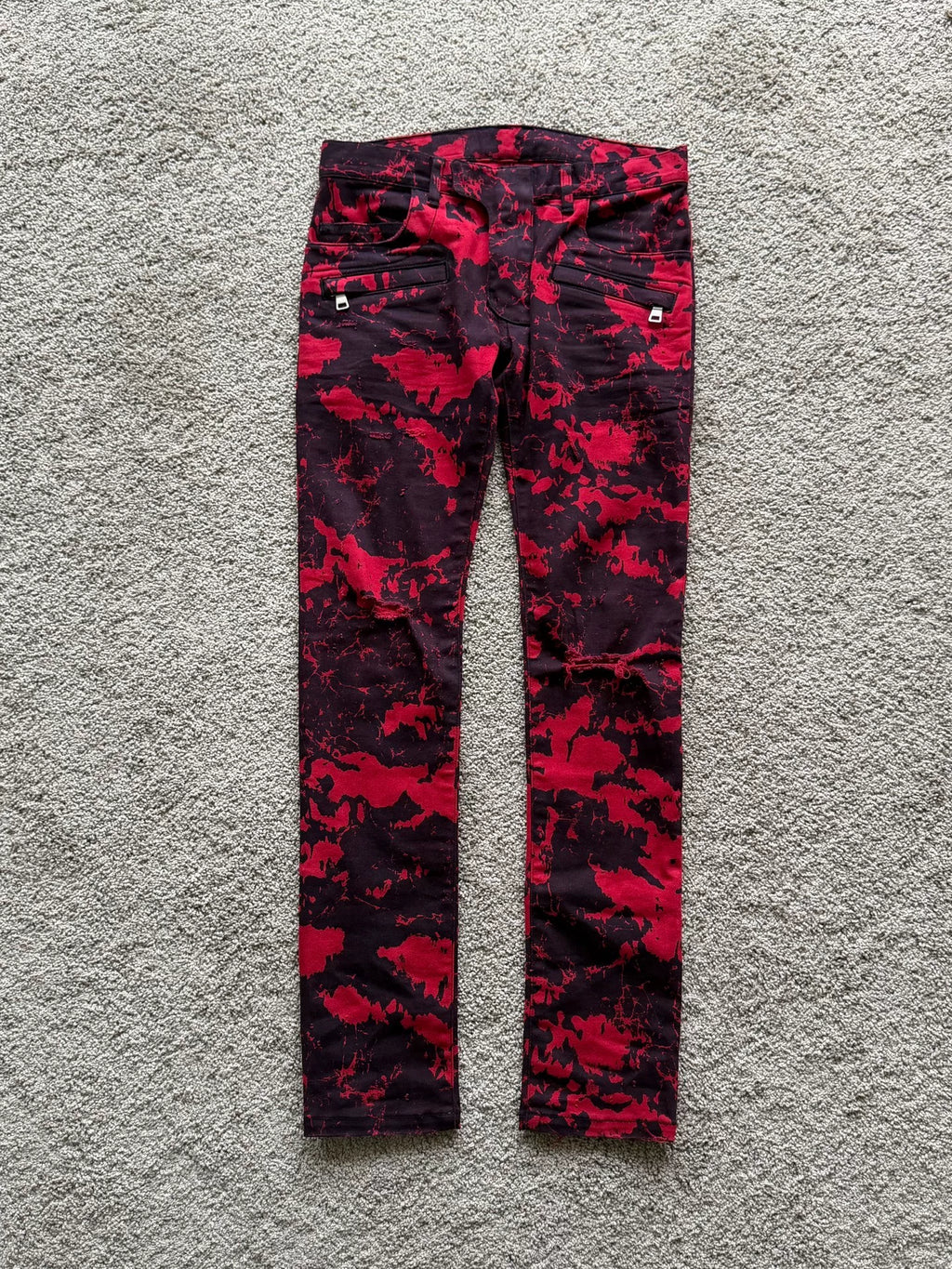 Balmain Blood Stained Dark Red Jeans by Olivier Rousteing