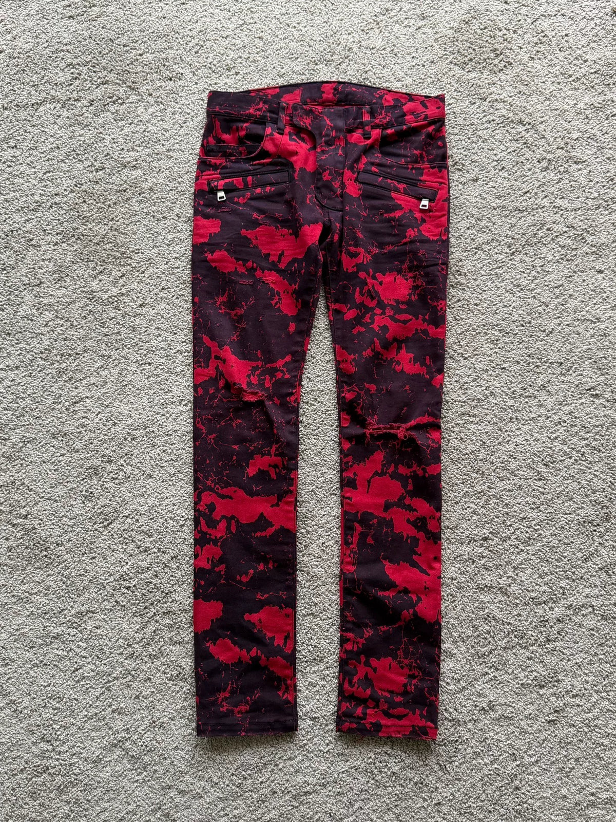 Balmain Blood Stained Dark Red Jeans by Olivier Rousteing